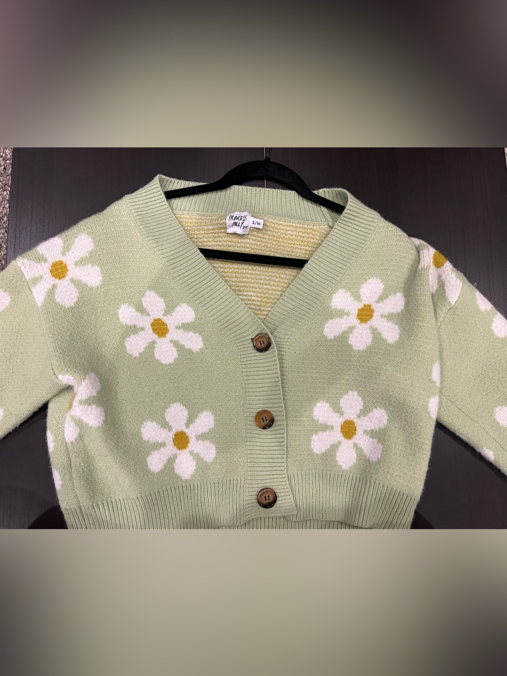 Princess Polly Light Green Daisy Button-Up Cardigan